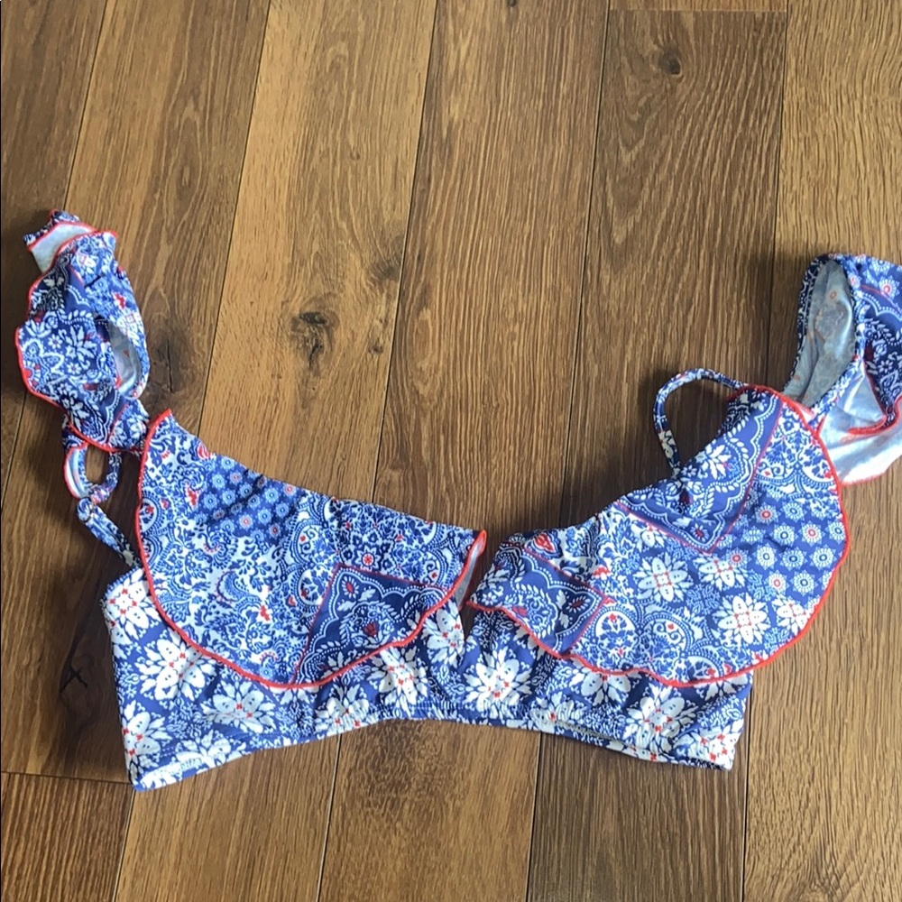 Luli Fama Blue and White Floral Bikini Top